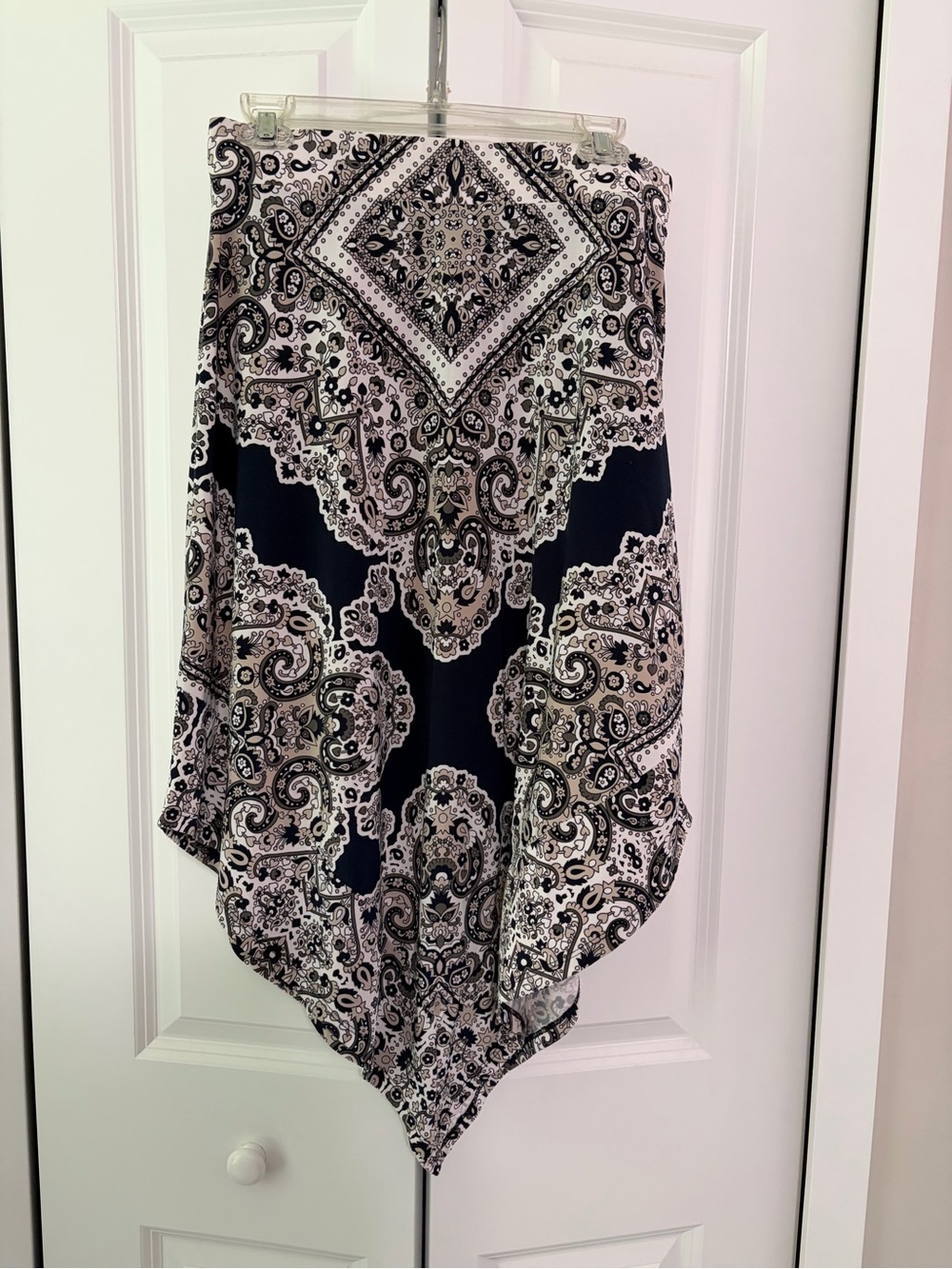 INC Women's LargeAsymmetric Maxi Skirt Boho Paisley Floral Pull On Knit GORGEOUS